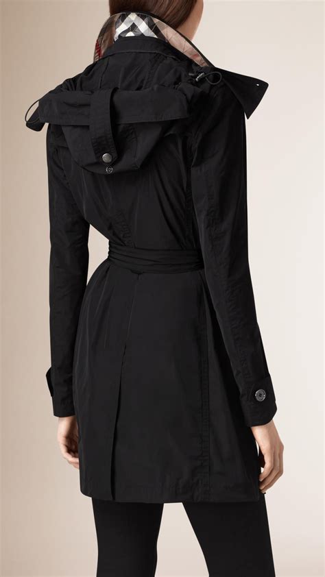 burberry black raincoat with hood.